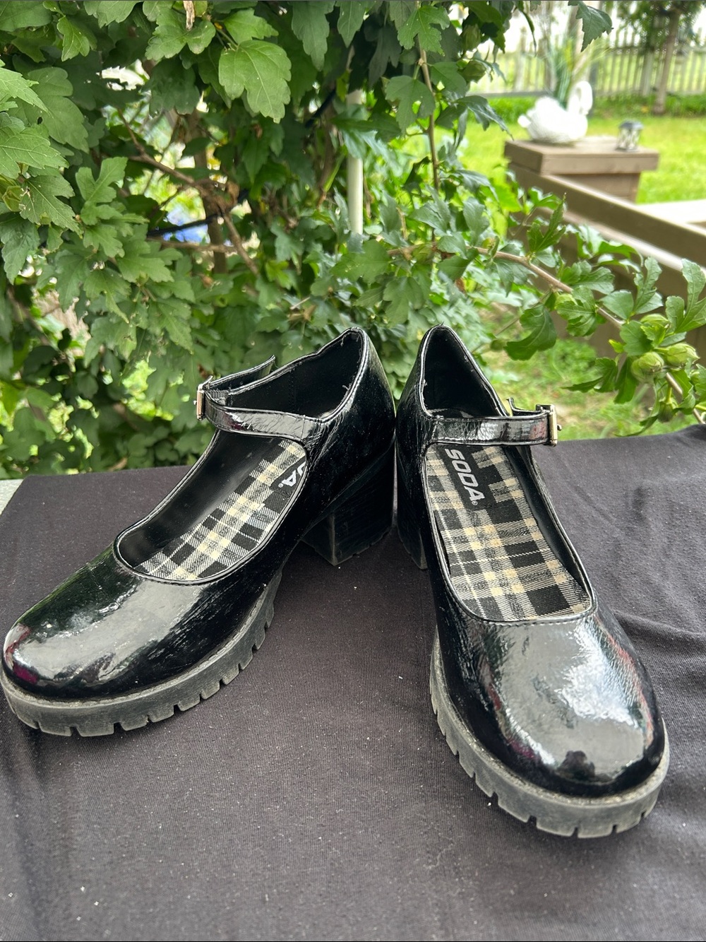 Soda Black Patent Mary Jane Chunky Tread Heel